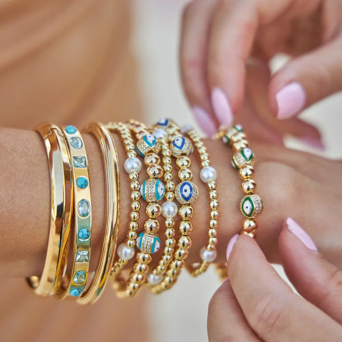 18K Gold Plated Evil Eye Bracelet – CZ Beads, Waterproof Design
