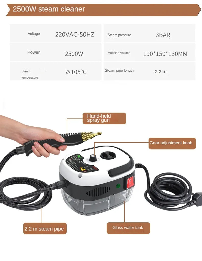 High Temp Steam Cleaner–Home & Car Steaming Device with 110V/220V Plug