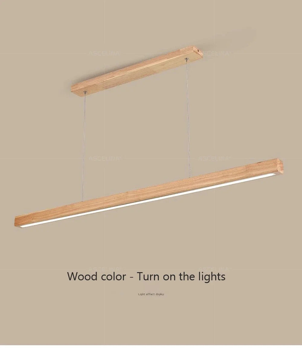 Nordic Wood LED Pendant Light – Long Strip Dining Table Fixture