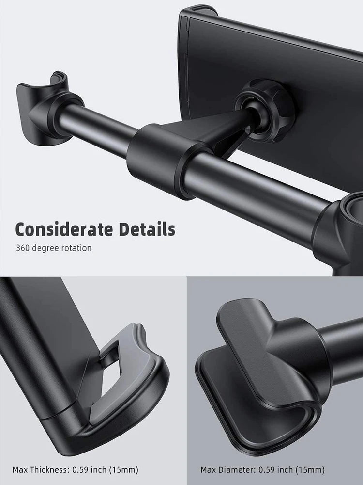 Adjustable Car Headrest Tablet & Phone Holder | 360° Rotation Mount