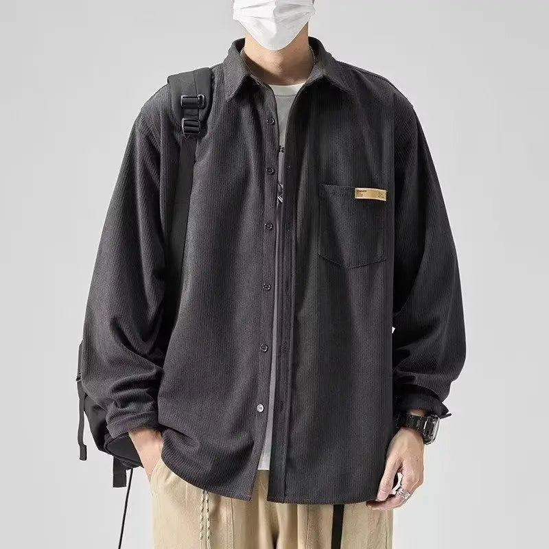 Men’s Loose Corduroy Shirt – Casual Thick Long Sleeve Top