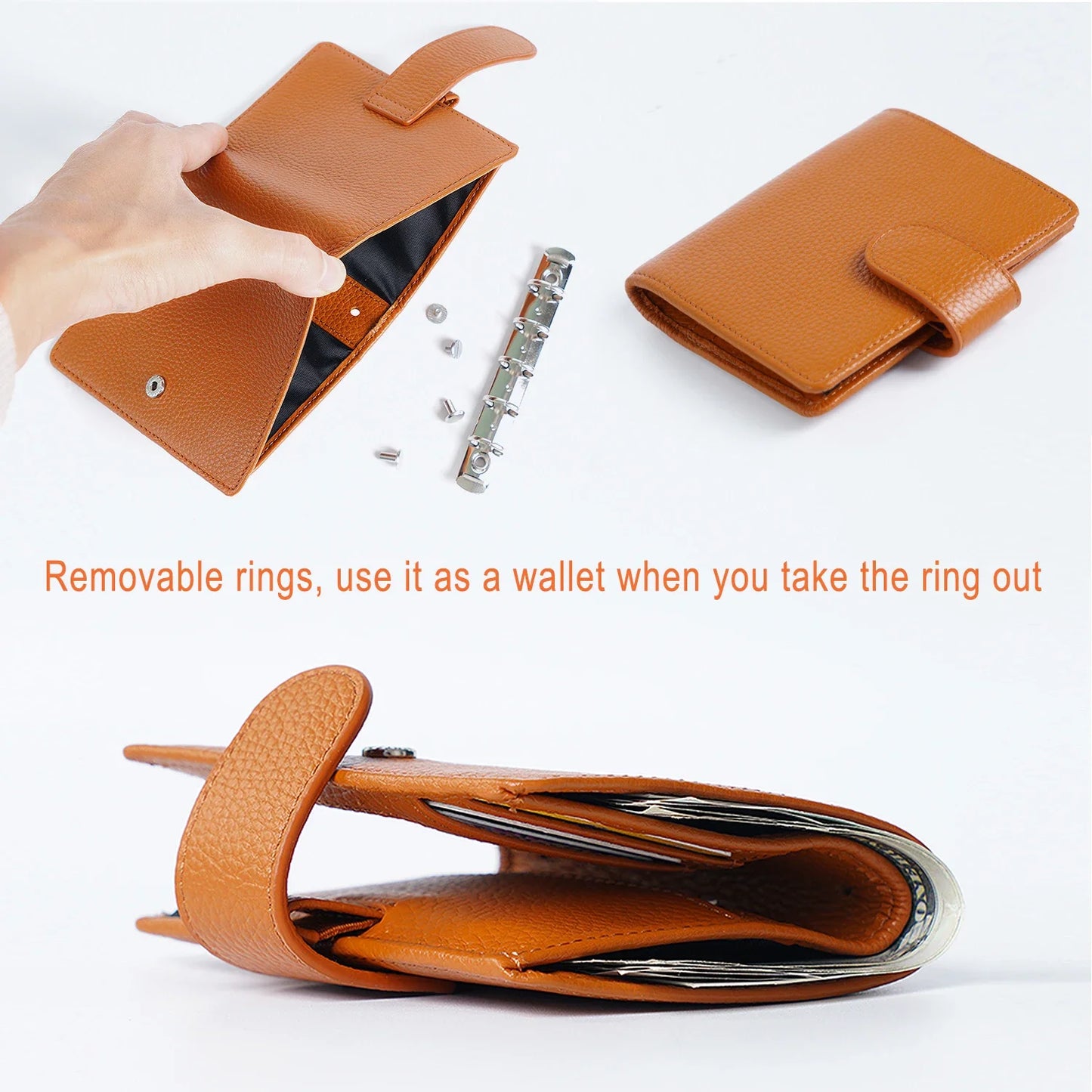 A8 / M5 Mini Rings Planner – Pebbled Grain Cowhide Leather Organizer