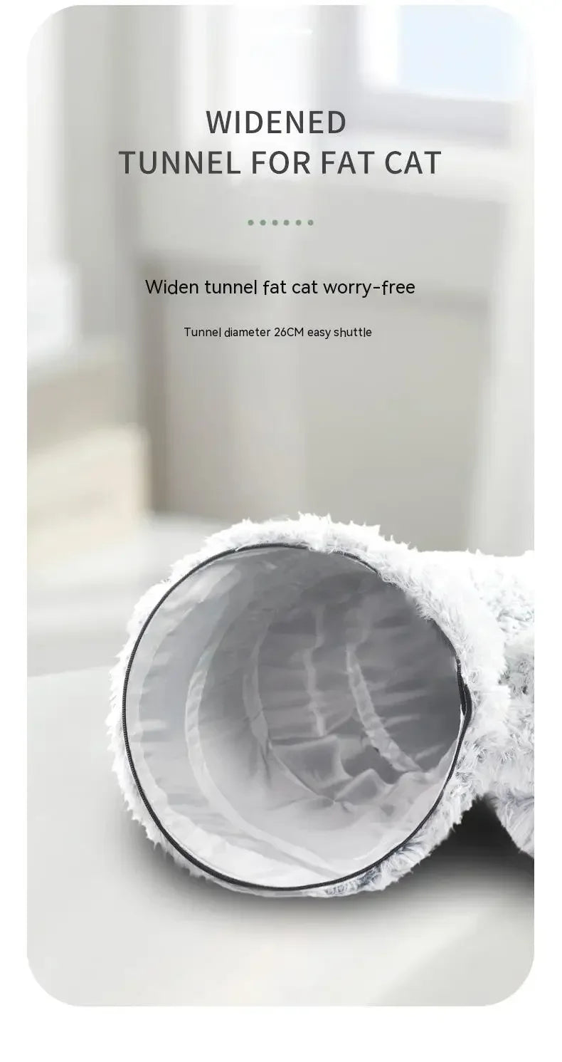 Plush Donut Cat Bed with Tunnel & Peephole – Indoor Fluffy Hideout