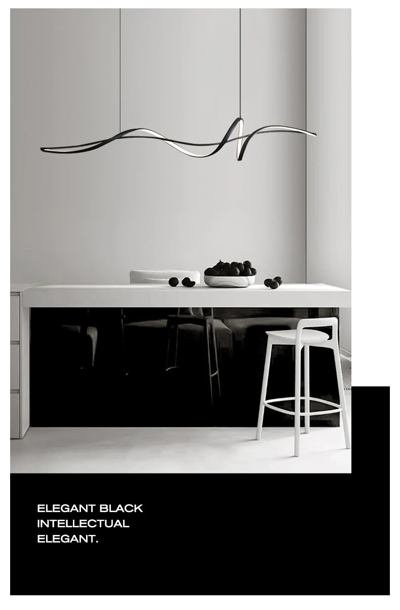 Modern Curved LED Pendant Light – Minimalist Dining Room Fixture