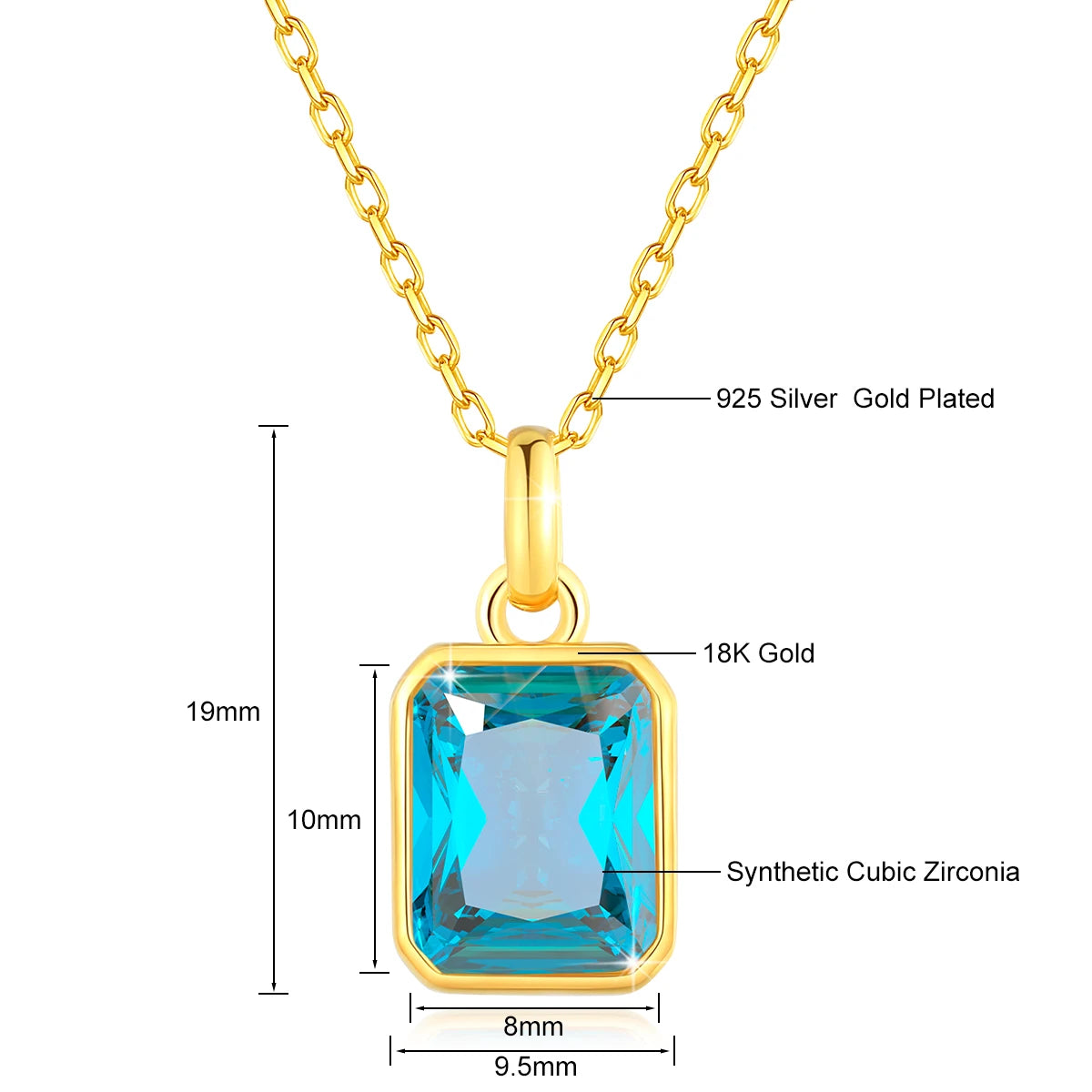 18K Gold Necklace for Women – 8x10mm Yellow Stone Rectangle
