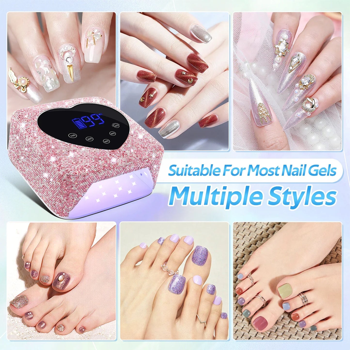 72W Cordless UV Nail Lamp – Rechargeable Dryer with 5 Timers