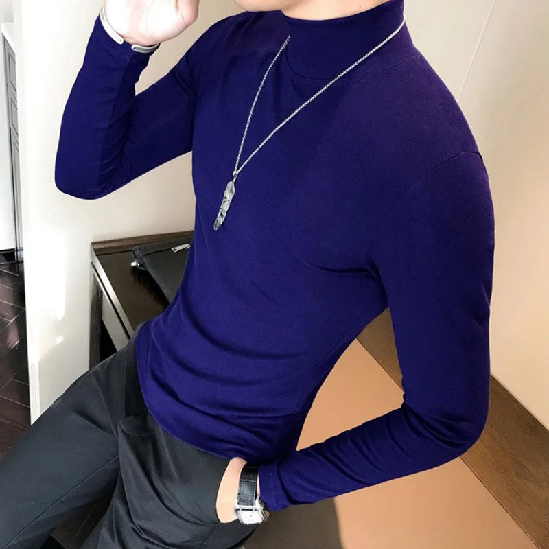 Men’s Slim Fit Turtleneck Long Sleeve Solid Pullover