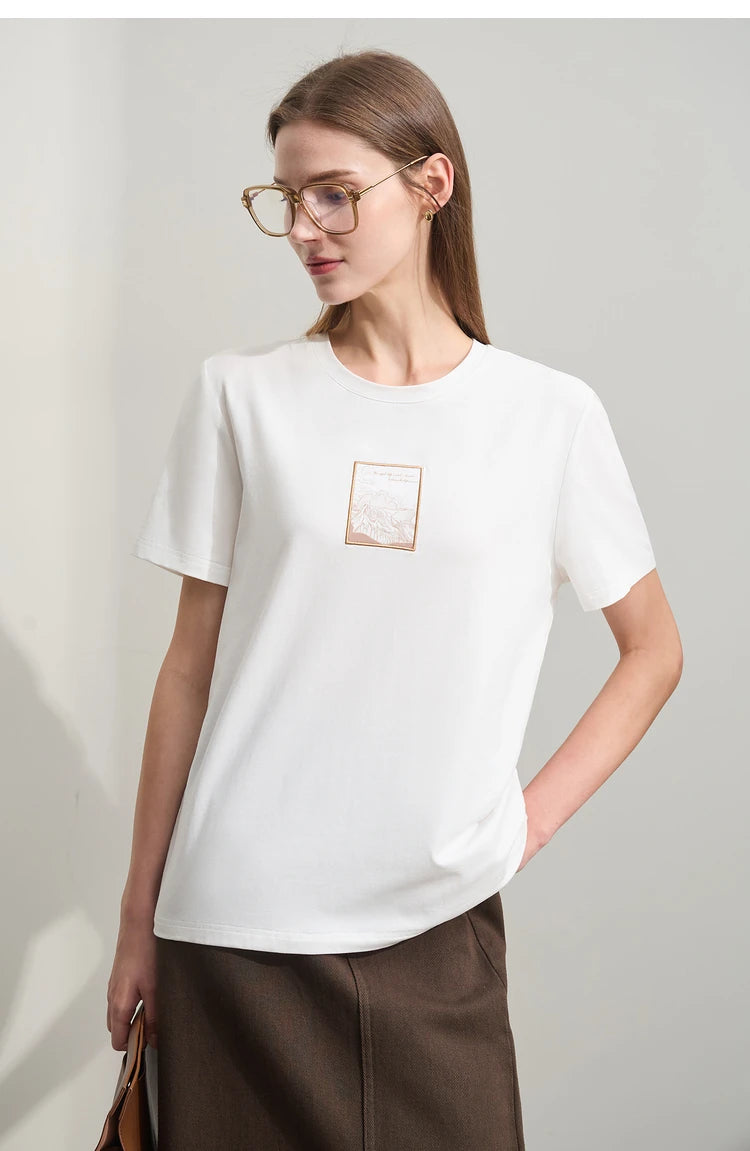 Women’s Casual Embroidered Cotton T-Shirt – Spring Short Sleeve Top
