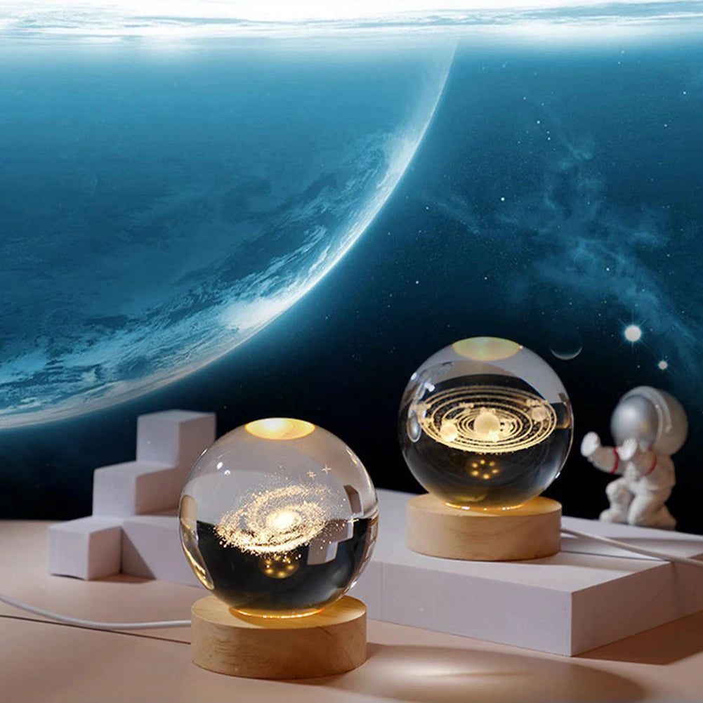 USB LED Galaxy Crystal Ball Lamp – 3D Moon Planet Night Light