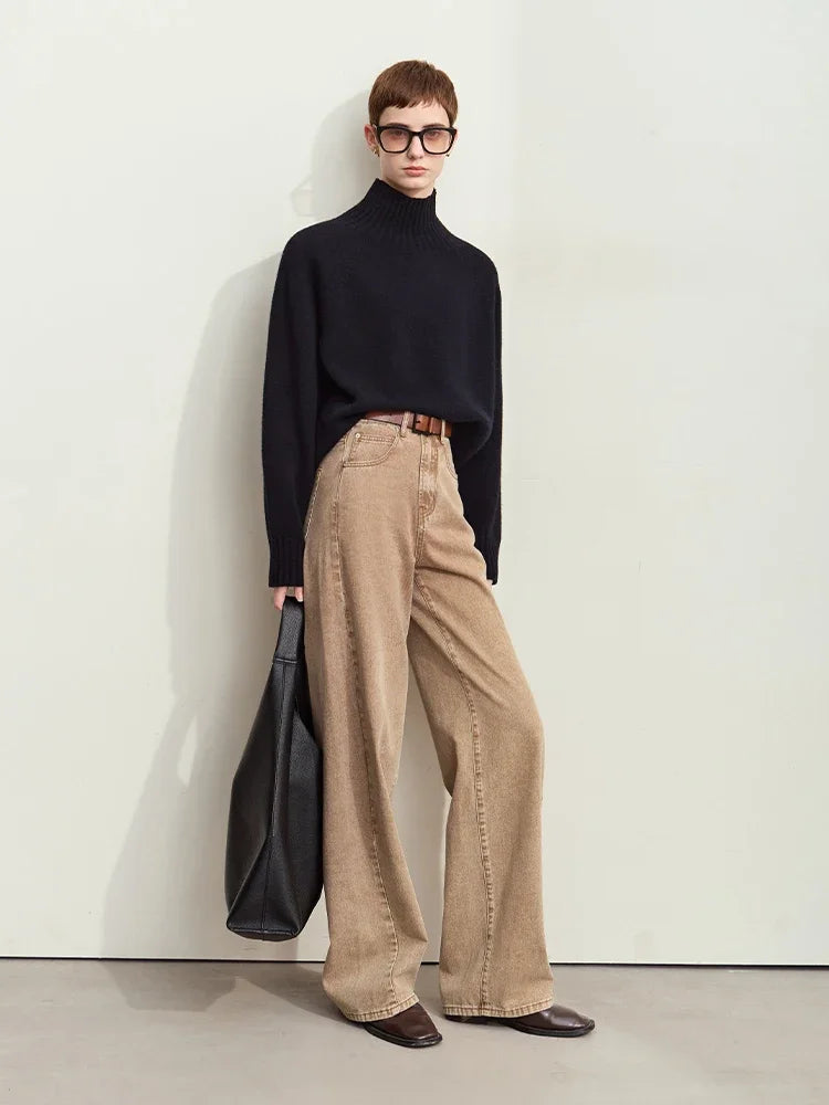 Women’s Retro Wide-Leg Jeans – Loose Straight Cotton Denim Pants