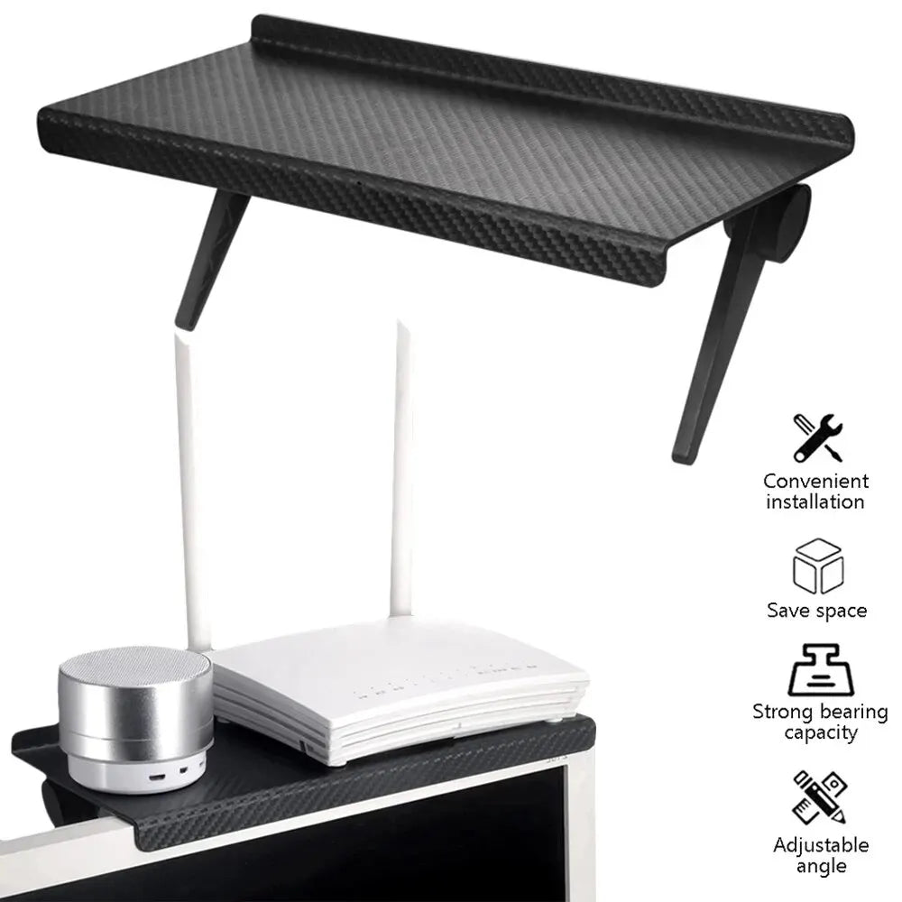 No-Drill Screen Storage Rack – Shelf for TV, Monitor, or Router
