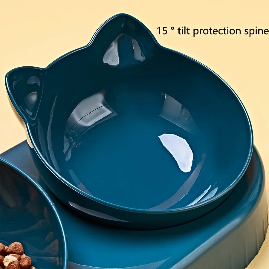 3-in-1 Cat Bowl Set with Tilted Design & Gravity Water Feeder