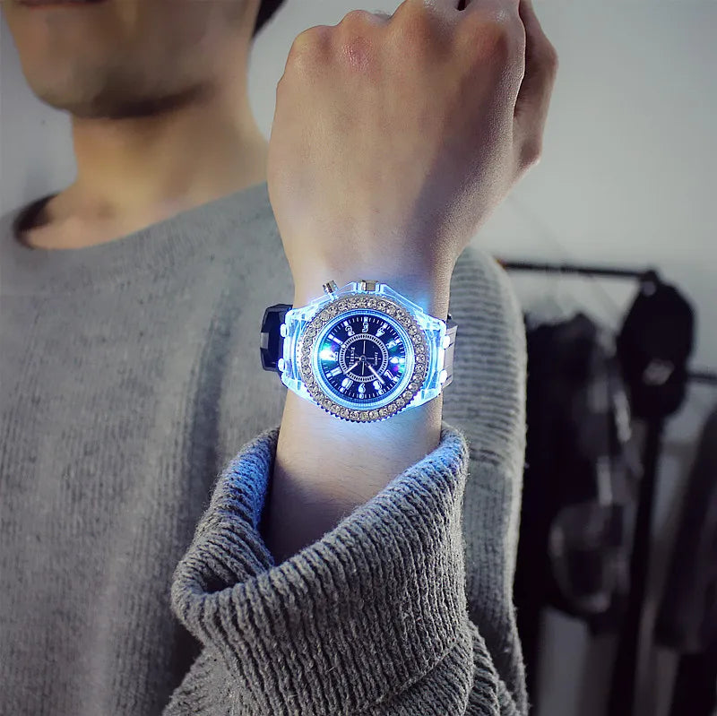 LED Flash Luminous Watch 7-Color Light Unisex Jelly Wristwatch