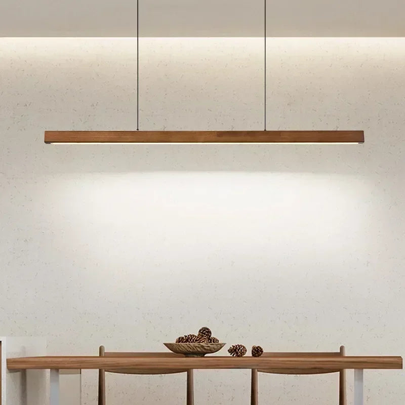Nordic Wood LED Pendant Light – Long Strip Dining Table Fixture