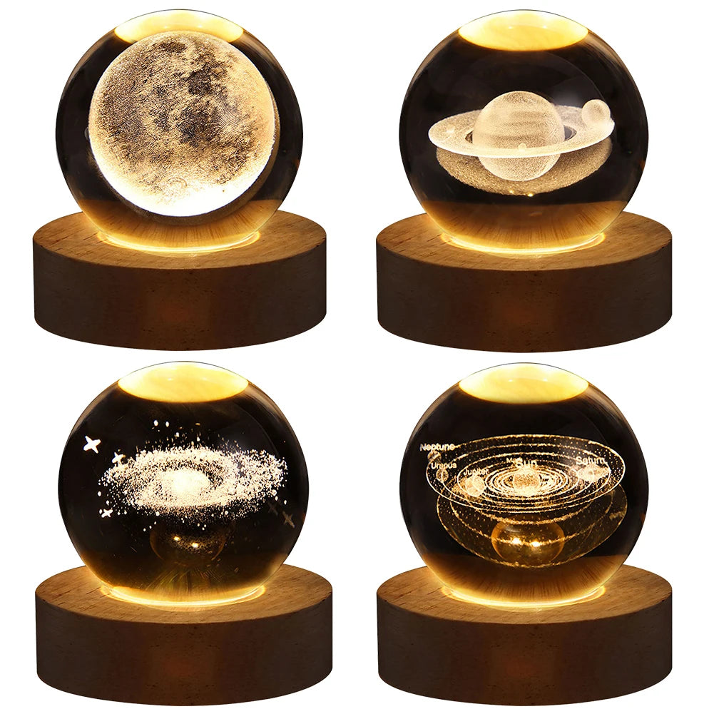 USB LED Galaxy Crystal Ball Lamp – 3D Moon Planet Night Light