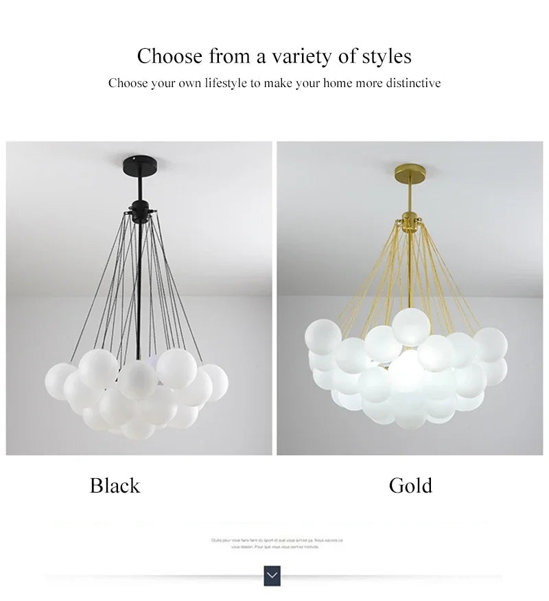 37-Glass Bubble Chandelier – Frosted Milky White Colorful Pendant