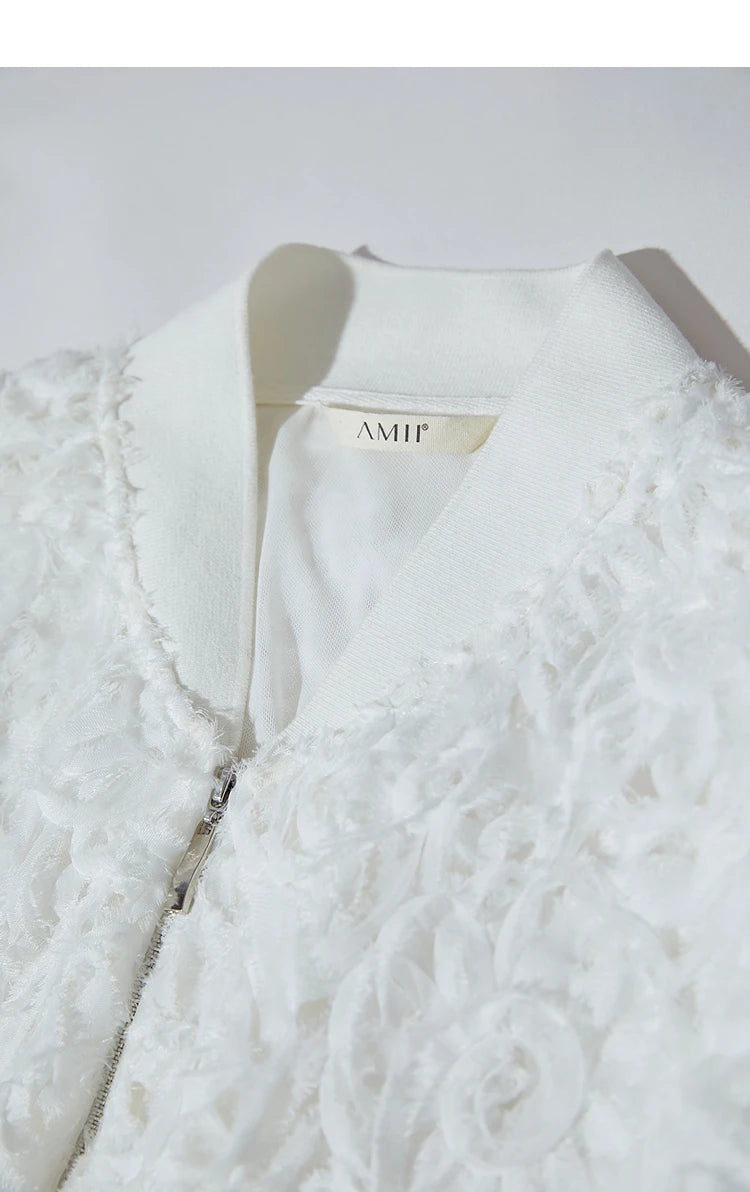 Women’s V-Neck Zipper Jacket – Hollow Flower Loose Casual Top