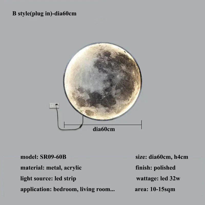 Modern 3D Moon LED Wall Lamp – Bedroom & Living Room Light