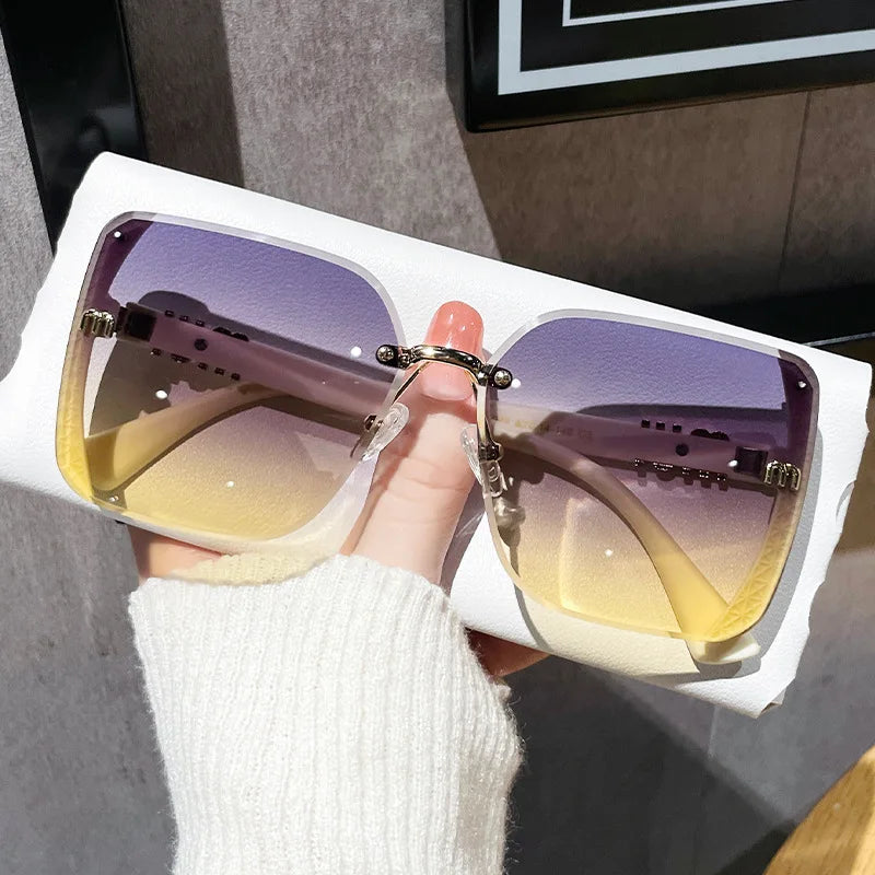 2025 Luxury Oversized Rimless Sunglasses for Women – Stylish Fashion Shades UK