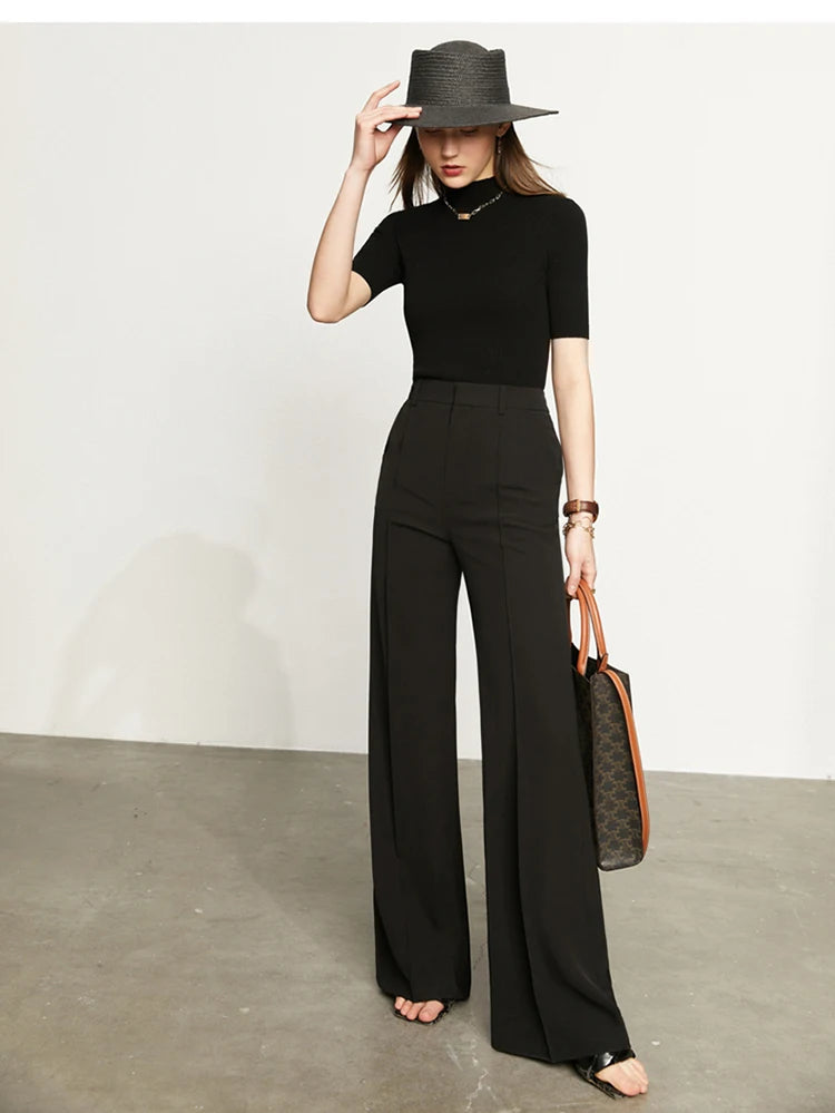 Women’s Wide Leg Chiffon Pants – High Waist Loose Office Trousers