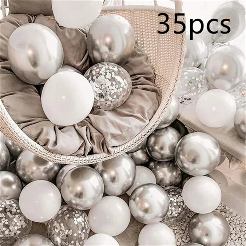 16pcs Black Metallic Sequin Balloons – Party & Event Decor