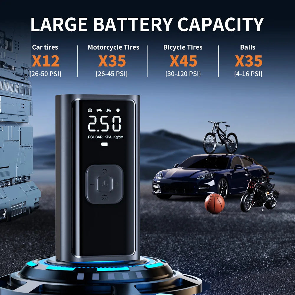 Wireless Electric Car Tire Inflator Pump with LED Light