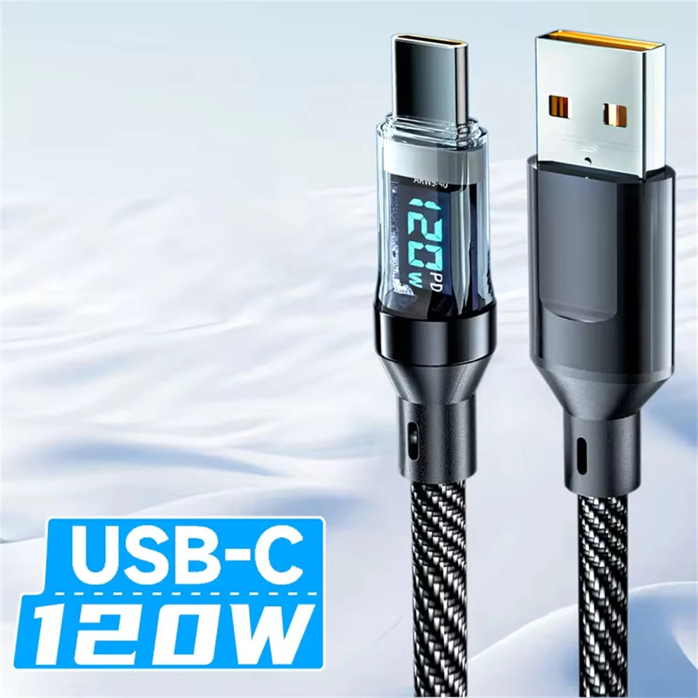 NNBILI 120W Type-C Cable – Fast Charging with LED Display