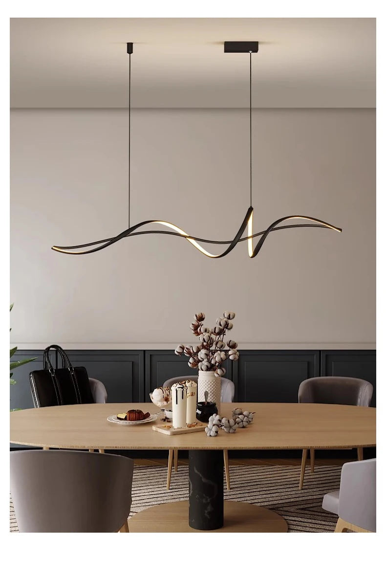 Modern Curved LED Pendant Light – Minimalist Dining Room Fixture