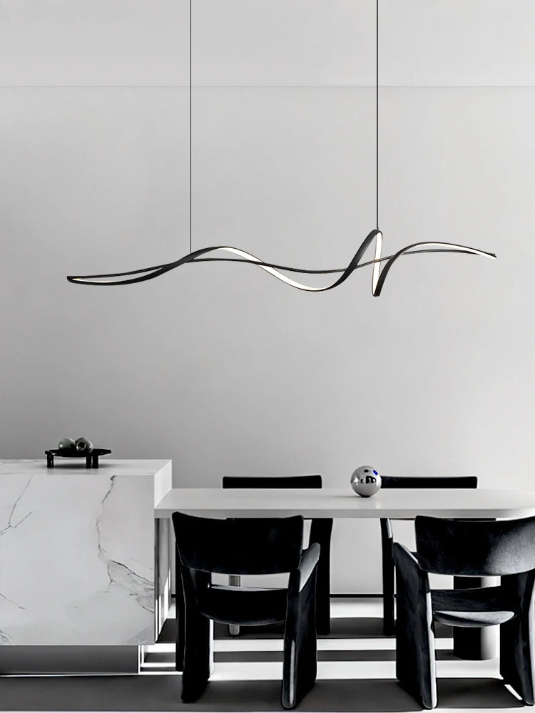 Modern Curved LED Pendant Light – Minimalist Dining Room Fixture