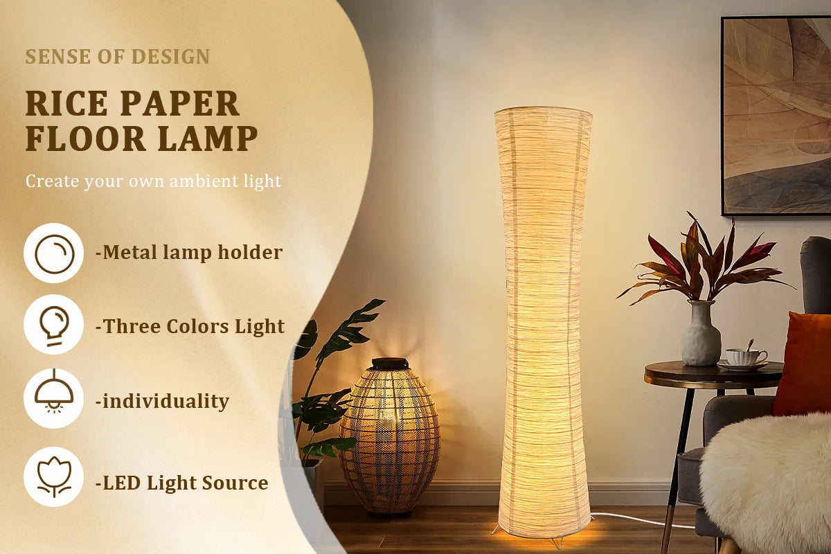 Three-Color Paper Lampshade LED Floor Lamp