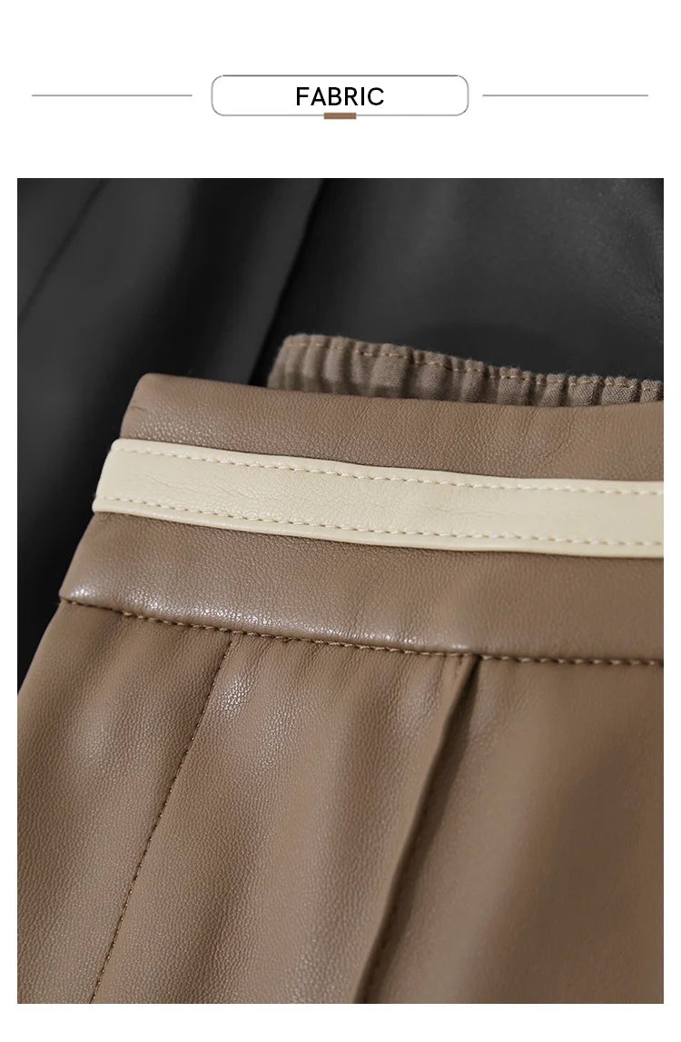 Women’s PU Leather Casual Pants – Loose Straight Floor-Length Trousers