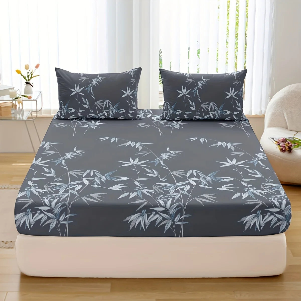 3pcs Bamboo Leaf Fitted Sheet Set – Soft, Breathable, Hypoallergenic