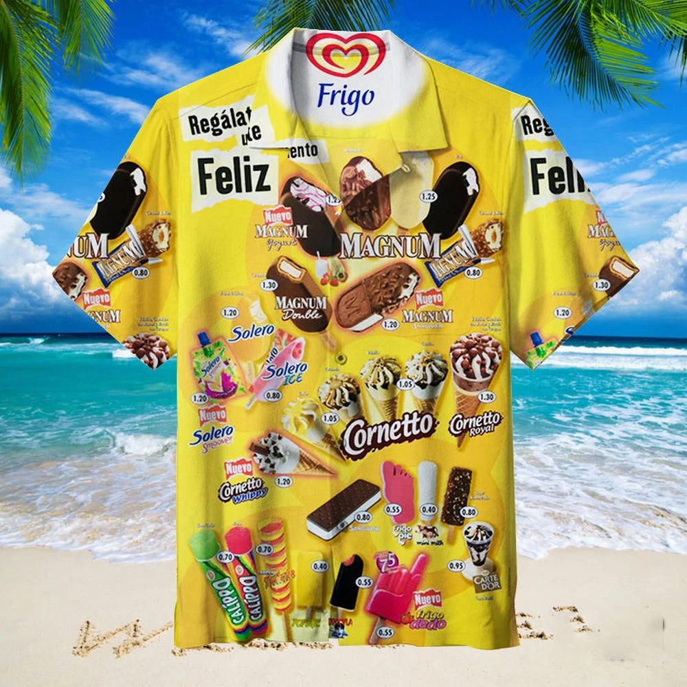 Cartmela Men’s 2024 Ice Cream Print Hawaiian Shirt