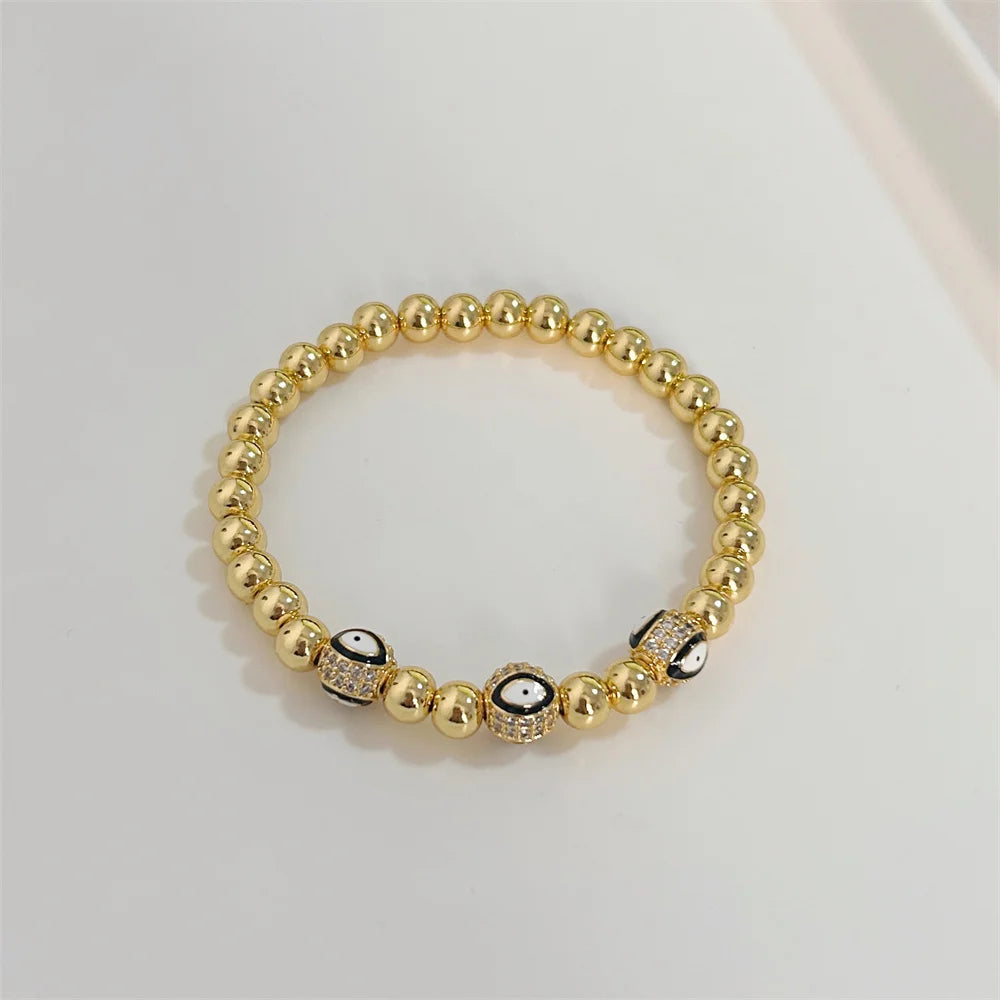 18K Gold Plated Evil Eye Bracelet – CZ Beads, Waterproof Design