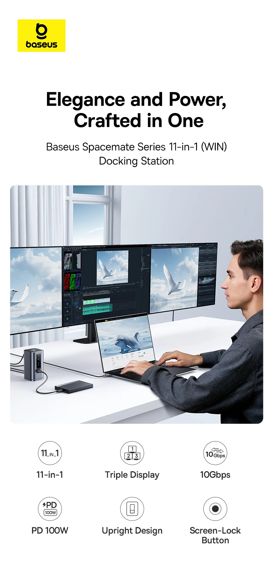 USB-C 11-in-1 Hub – 4K HDMI, DP Triple Display, 100W PD Dock