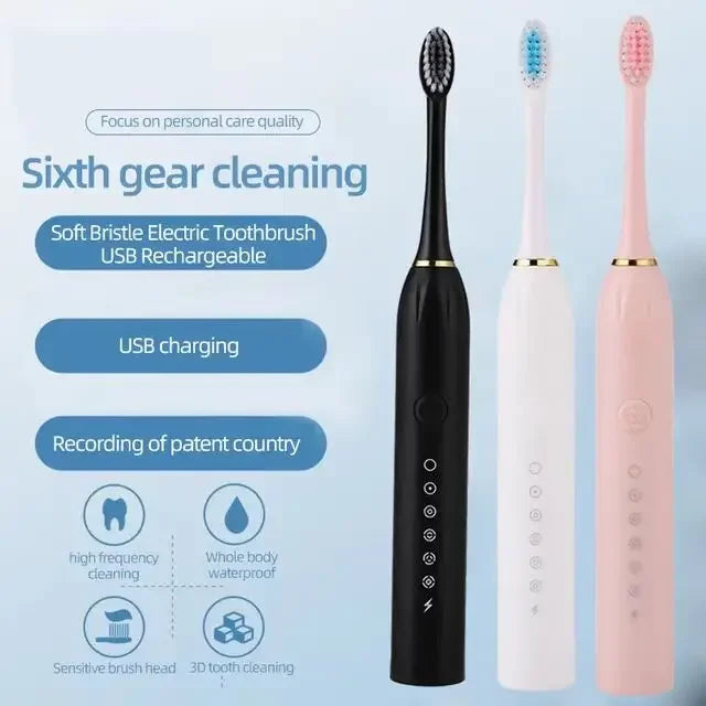 Sonic Electric Toothbrush for Adults | 3 DuPont Heads, USB Rechargeable, IPX7 Waterproof
