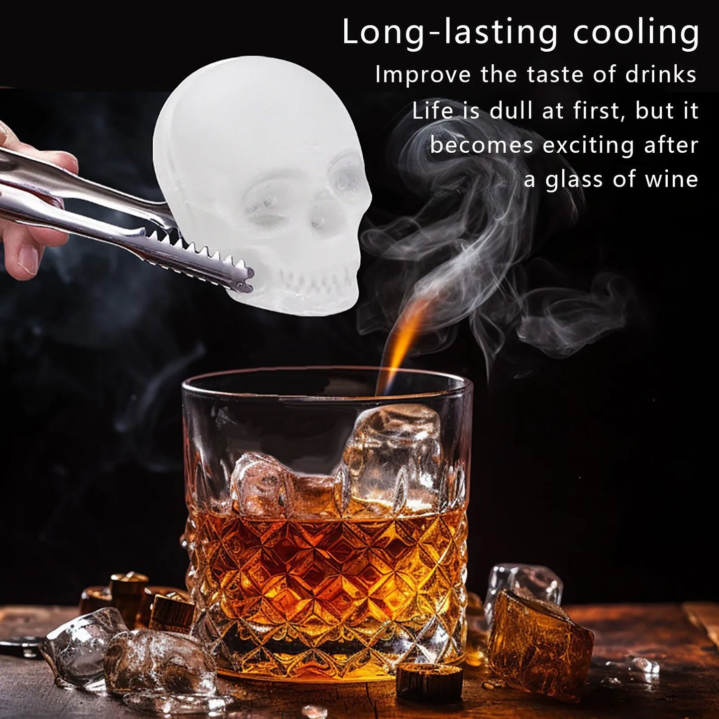 3D Skull Ice Cube Mold Tray with Lid – Silicone Whiskey Molder