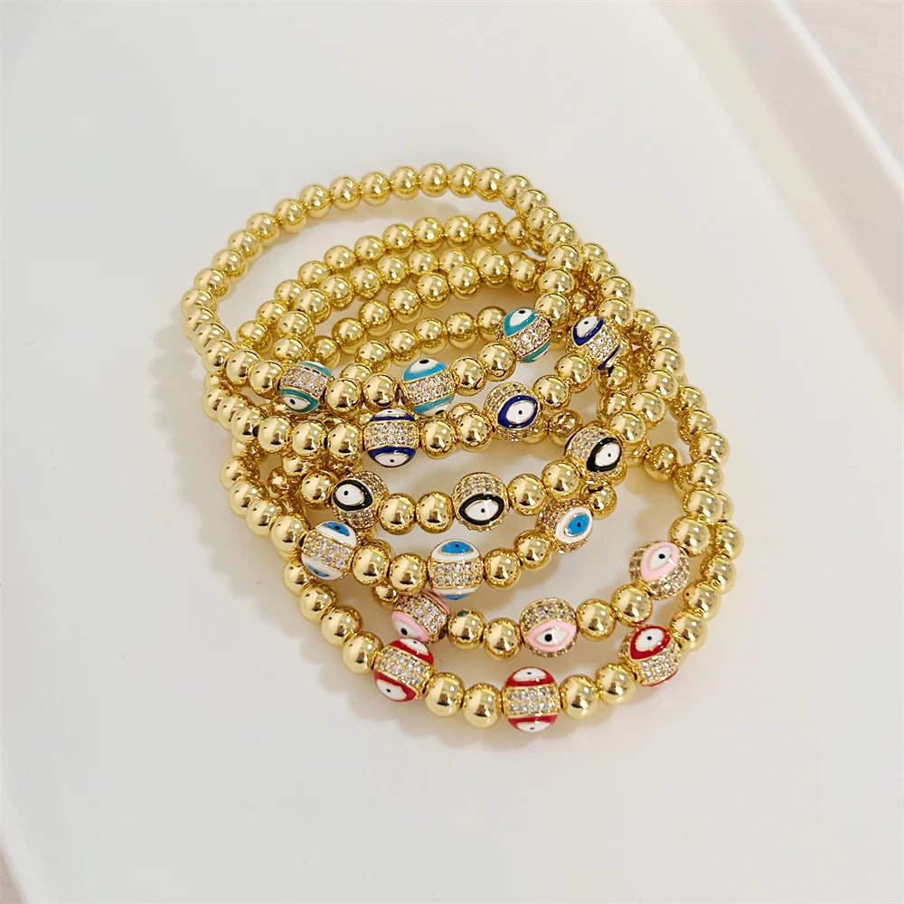 18K Gold Plated Evil Eye Bracelet – CZ Beads, Waterproof Design