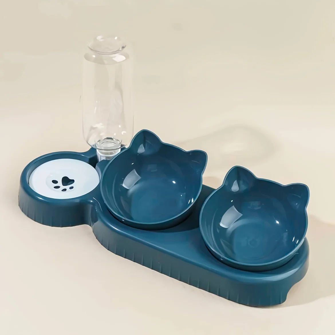 3-in-1 Cat Bowl Set with Tilted Design & Gravity Water Feeder