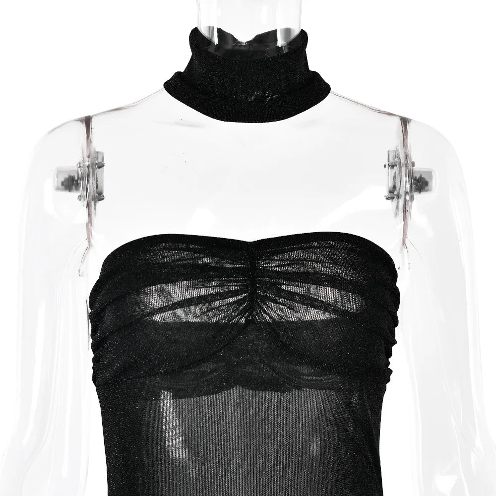 Women’s Strapless Mesh Double-Layer Dress – Slim Backless Summer Party