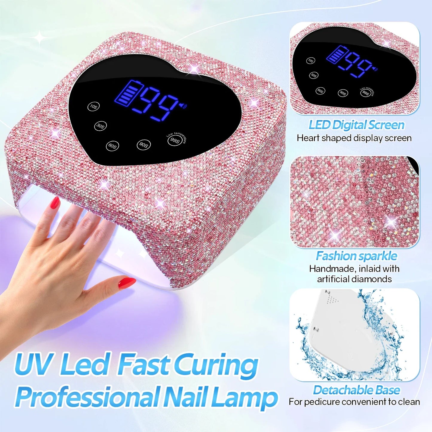 72W Cordless UV Nail Lamp – Rechargeable Dryer with 5 Timers