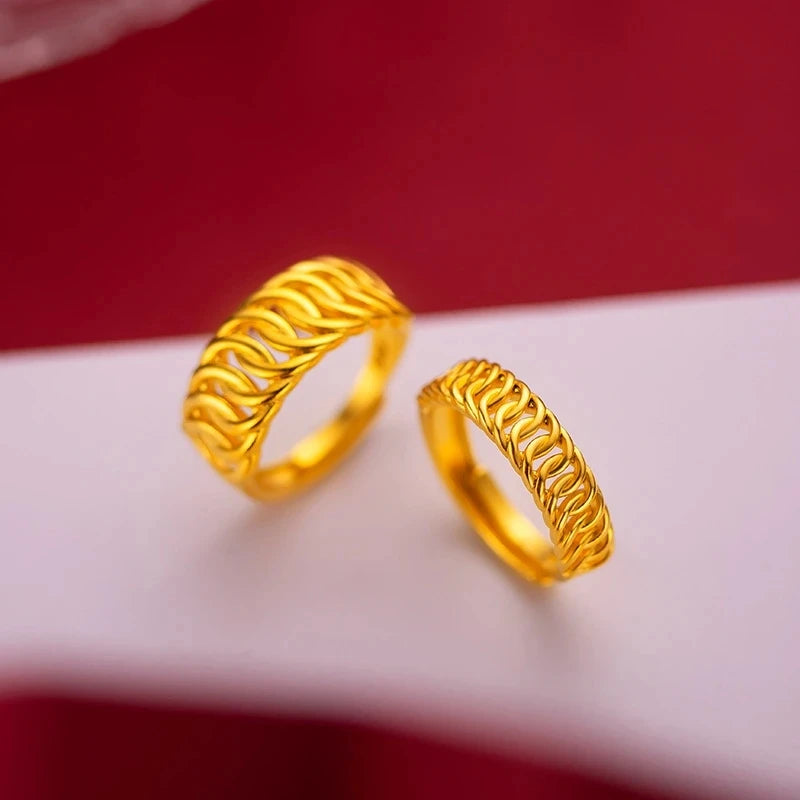 Gold Color Opening Rings for Couples – Dragon & Phoenix Design