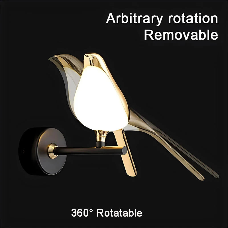 Magpie Bird LED Wall Lamp – 360° Rotating Bedside Light