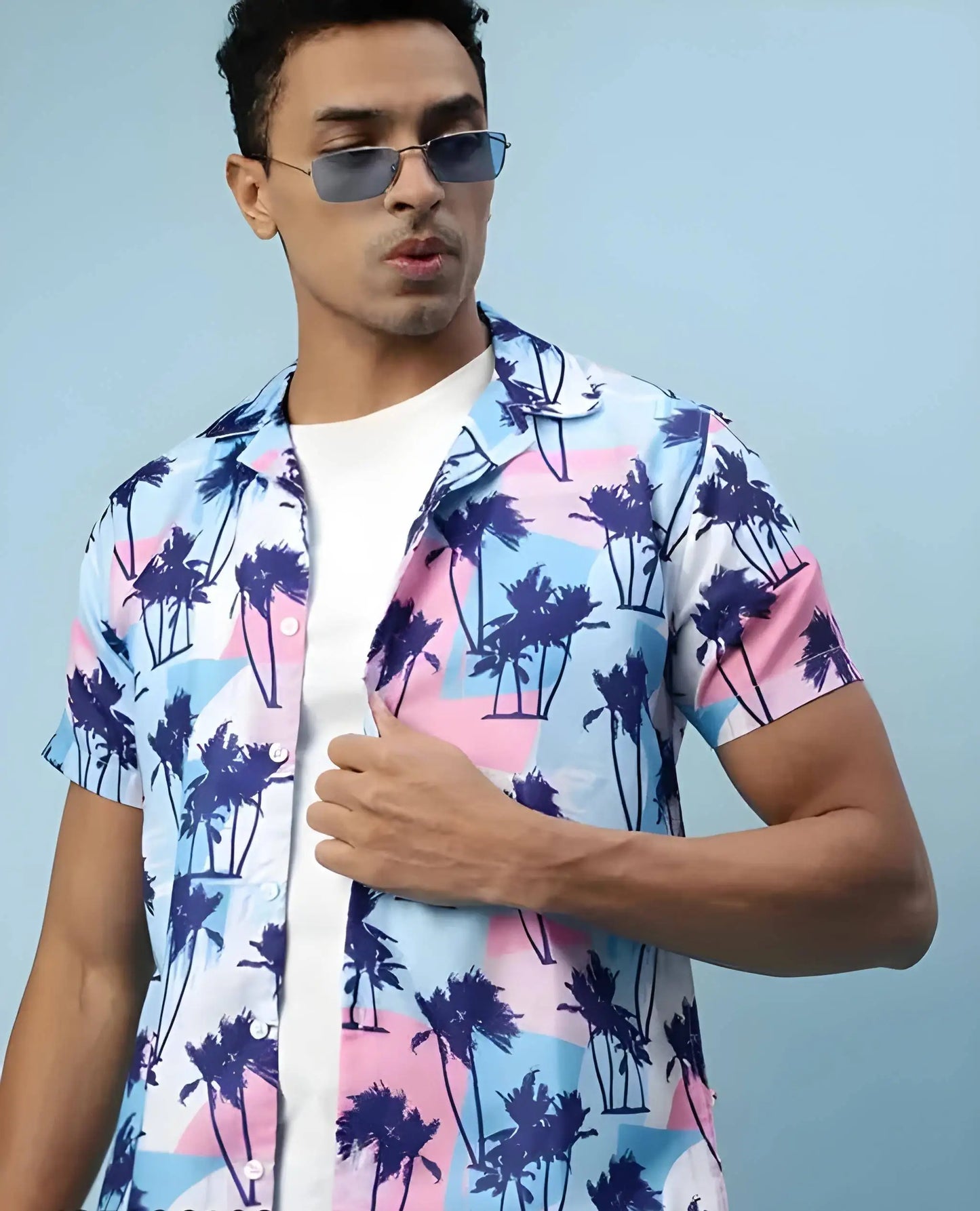 Men’s Tropical 2-Piece Set – Palm Tree Hawaiian Shirt & Shorts