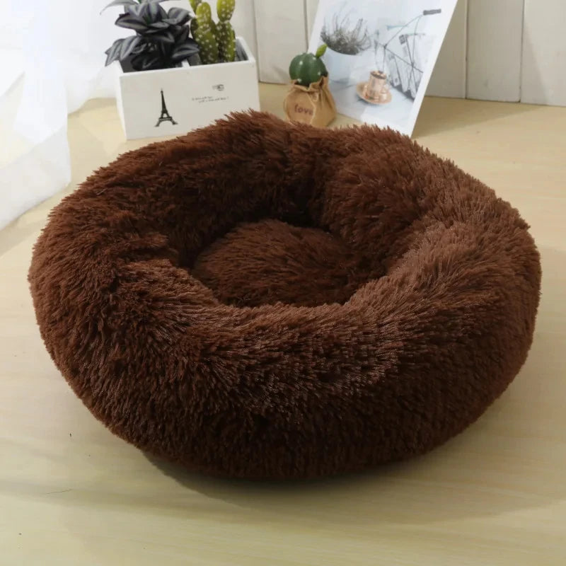 Round Plush Pet Bed – Soft Sleeping Cushion for Cats & Dogs