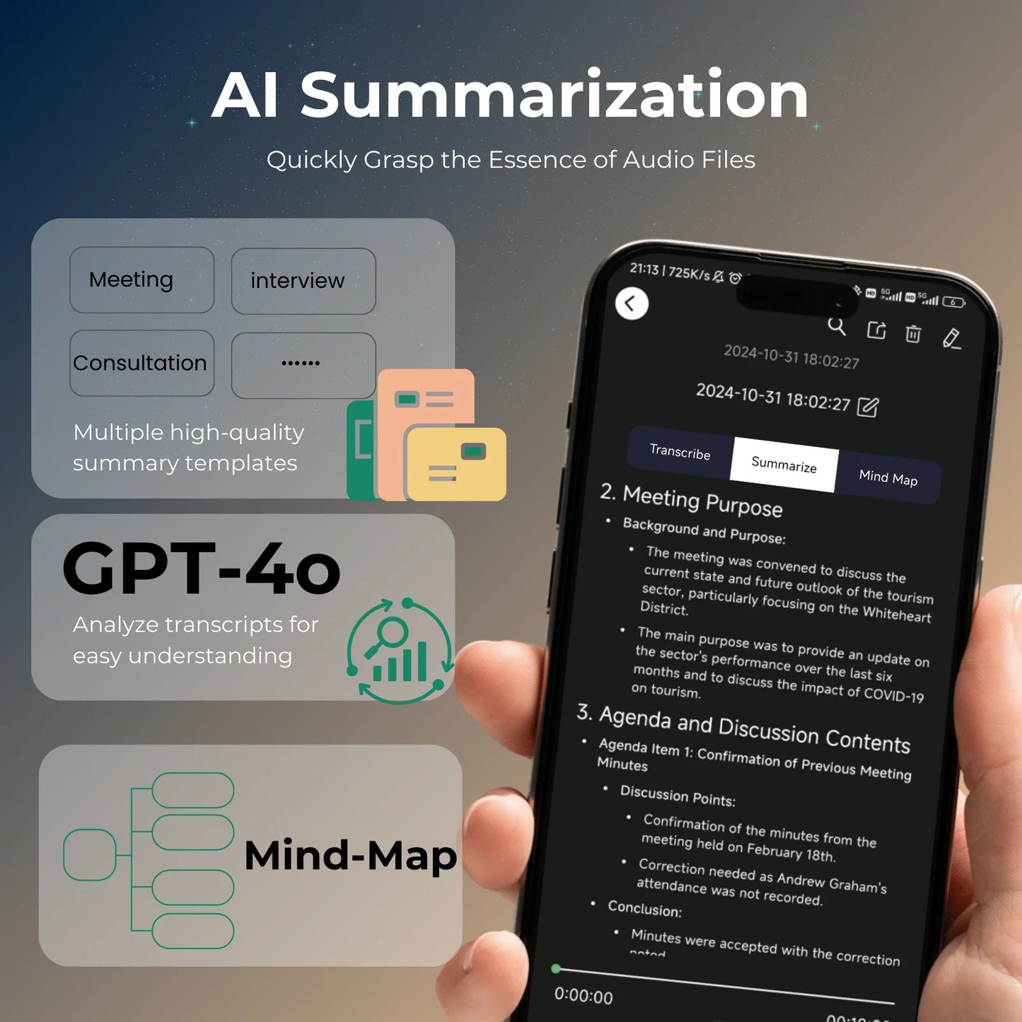 AI Voice & Call Recorder – Speech-to-Text, 64GB, 100 Languages