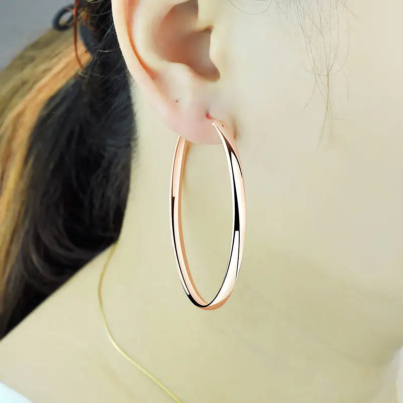 18K Gold Plated Hoop Earrings – 925 Silver, 3–7cm Size Options