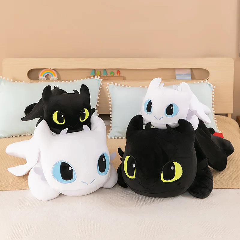 Kawaii Plush Dragon Toy – 30cm & 40cm White/Black Dinosaur Stuffed Animal Gift