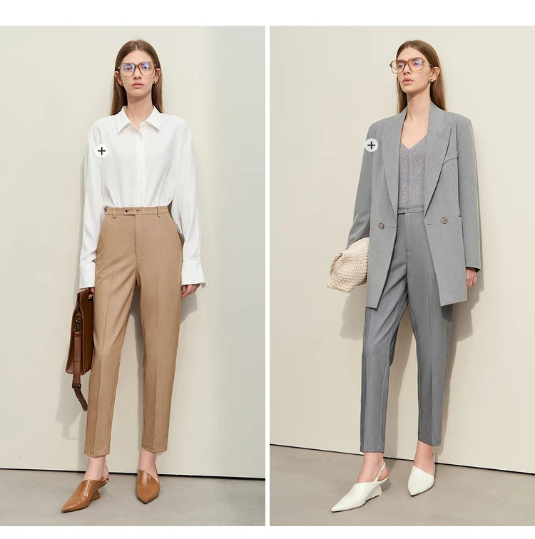 Women’s Straight Casual Pants – Summer Elastic Waist Office Wear
