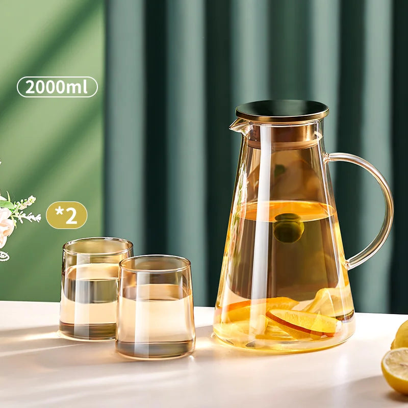 Heat-Resistant Glass Water Jug with Cups – Large Capacity